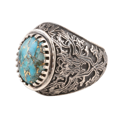 Men's composite turquoise ring, 'Intricate Style' - Men's Oval Composite Turquoise Ring from India