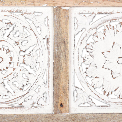 Mango wood relief panel, 'Cheery Frame' - Floral Mango Wood Relief Panel Crafted in India