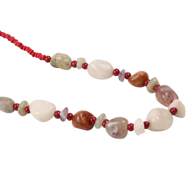 Agate beaded long necklace, 'Glorious Strand' - Freeform Agate Beaded Long Necklace from India