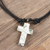Agate pendant necklace, 'Faithful Flecks' - White and Green Agate Cross Necklace from India thumbail