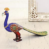 Aluminum sculpture, 'Strutting Peacock' - Hand-Painted Aluminum Peacock Sculpture from India