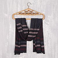 Handwoven Cotton Shawl with Subdued Stripes from India,'Subdued Stripes'