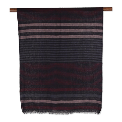 Cotton shawl, 'Subdued Stripes' - Handwoven Cotton Shawl with Subdued Stripes from India
