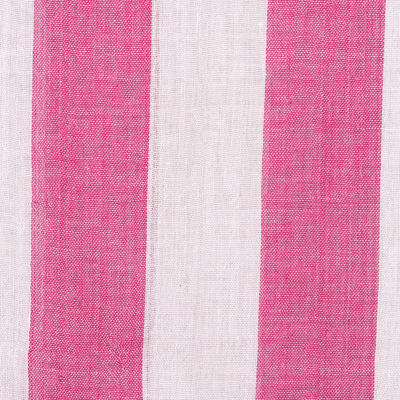 Viscose sarong, 'Azalea Delight' - Handwoven Viscose Sarong with Azalea and White Stripes