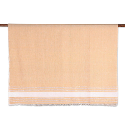 Sarong aus Baumwollmischung, „Stylish Stripes“ - Handgewebter Sarong aus Baumwollmischung in Buff aus Indien
