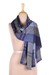 Cotton shawl, 'Classic Blue' - Blue and Grey Patterned Cotton Shawl from India