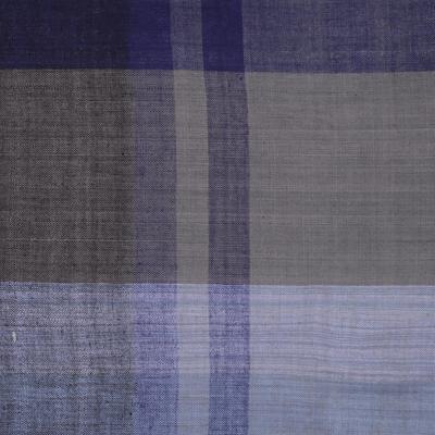 Chal de algodón - Chal de algodón estampado azul y gris de India