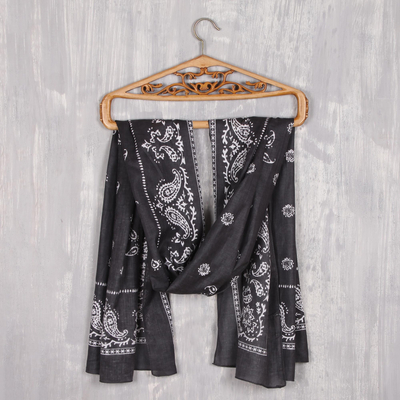 Cotton shawl, Paisley Charcoal