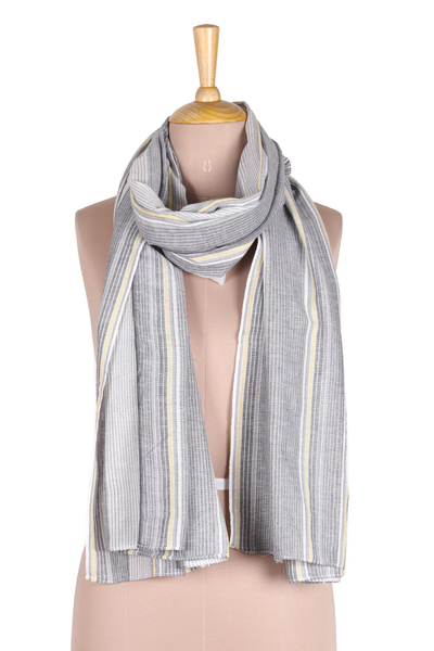 Cotton shawl, 'Graceful Stripes' - Striped Cotton Shawl Crafted by Indian Artisans