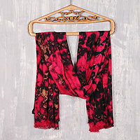 Viscose shawl, 'Blissful Fusion in Cherry' - Cherry and Caramel Viscose Shawl Crafted in India