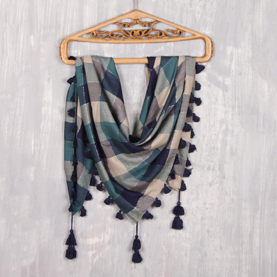Viscose blend scarf, 'Delhi Charm' - Square Pattern Viscose Blend Shawl Crafted in India