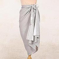 Cotton blend sarong, 'Stylish Stripes in Sage' - Handwoven Striped Cotton Blend Sarong in Sage from India