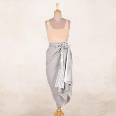 Cotton sarong, 'Stylish Stripes in Sage' - Handwoven Striped Cotton Sarong in Sage from India