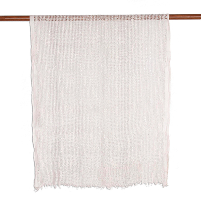 Viscose blend shawl, 'White Glory' - Handwoven Viscose Blend Shawl in White from India