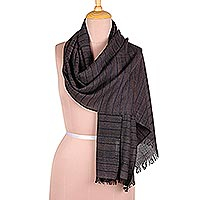Viscose scarf, 'Navy Stripes' - Indian Viscose Wrap Scarf with Navy Stripes from India