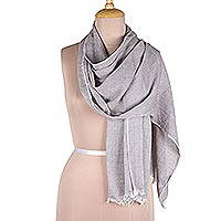 Cotton shawl, 'Graceful Glam in Stone' - Artisan Crafted Cotton Shawl in Stone from India