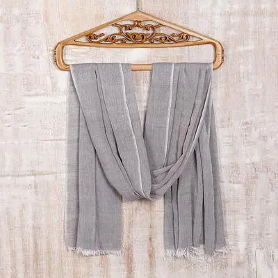 Cotton shawl, 'Graceful Glam in Stone' - Artisan Crafted Cotton Shawl in Stone from India