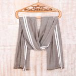 Viscose shawl, 'Umber Saga' - Umber Viscose Shawl with White Borders from India