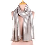 Viscose shawl, 'Umber Saga' - Umber Viscose Shawl with White Borders from India