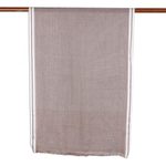 Viscose shawl, 'Umber Saga' - Umber Viscose Shawl with White Borders from India