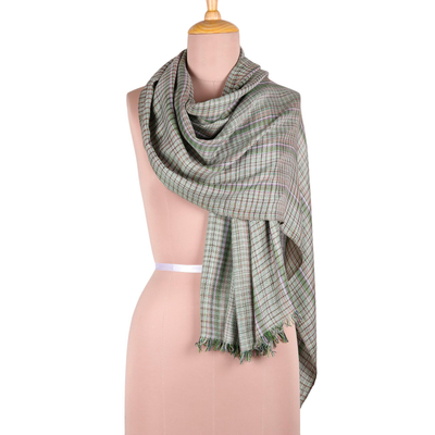 Checked Pattern Viscose Shawl Crafted in India