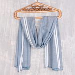 Viscose shawl, 'Cadet Blue Saga' - Azure Viscose Shawl with White Borders from India