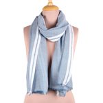 Viscose shawl, 'Cadet Blue Saga' - Azure Viscose Shawl with White Borders from India