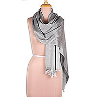 Viscose shawl, 'Glamorous Diamonds in Slate' - Grey Diamond Pattern Viscose Shawl
