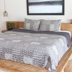 Cotton bedspread set, 'Kantha Charm in Grey' (3 piece) - Kantha Cotton Bedspread and Shams in Grey (3 Piece)