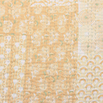 Baumwoll-Tagesdecken-Set, (3-teilig) - Gelbes Bettwäsche-Set mit indischem Muster und 2 Kissenbezügen