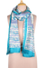 Block-printed silk scarf, 'Turquoise Bliss' - Floral Block-Printed Silk Scarf in Turquoise from India