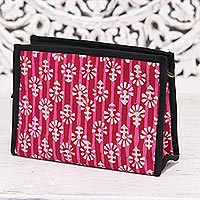 Batik cotton clutch, 'Magnificent Flair in Red' - Crimson and Carnation Striped Batik Cotton Clutch from India