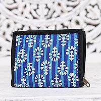 Batik cotton wallet, 'Magnificent Flair in Blue' - Royal Blue and Turquoise Striped Batik Cotton Wallet