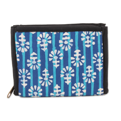 Batik cotton wallet, 'Magnificent Flair in Blue' - Royal Blue and Turquoise Striped Batik Cotton Wallet