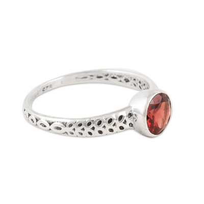 Garnet solitaire ring, 'Royal Round' - Faceted Garnet Solitaire Ring from India