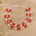 Carnelian link bracelet, 'Eternal Nature' - Drop-Shaped Carnelian Link Bracelet from India