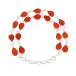 Carnelian link bracelet, 'Eternal Nature' - Drop-Shaped Carnelian Link Bracelet from India