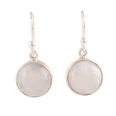 Round Rainbow Moonstone Dangle Earrings from India