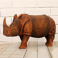Wood sculpture, 'Rhino Majesty'
