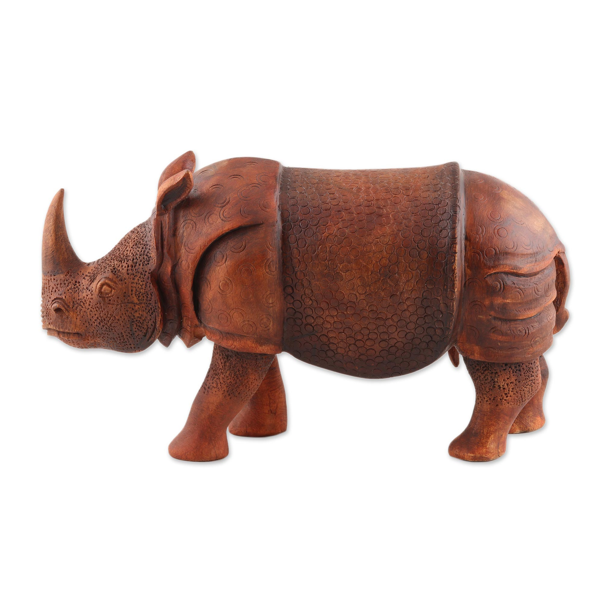 wooden rhino statue