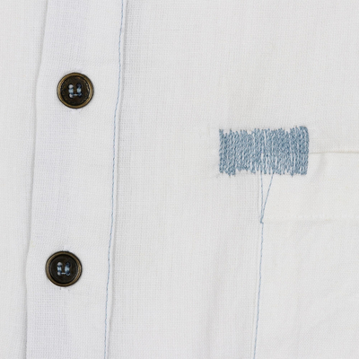 Camisa de hombre en mezcla de algodón - Camisa de mezcla de algodón estilo henley para hombre en blanco de la India