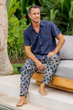 Men's cotton blend shirt, 'Casual Day in Navy' - Men's Short Sleeve Cotton Blend Shirt in Navy from India