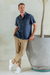 Men's cotton blend shirt, 'Classic Man in Navy' - Men's Short Sleeve Cotton Blend Shirt in Navy from India (image 2b) thumbail
