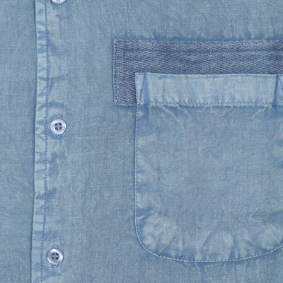 Men's cotton shirt, 'Casual Flair in Denim Blue' - Men's Long-Sleeved Cotton Shirt in Denim Blue from India