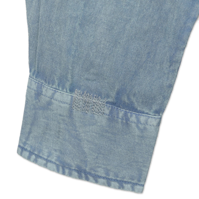 Men's cotton shirt, 'Casual Flair in Denim Blue' - Men's Long-Sleeved Cotton Shirt in Denim Blue from India