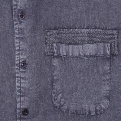 Camisa de algodón para hombre, 'Casual Flair in Charcoal' - Camisa de hombre de algodón de manga larga en pizarra de la India