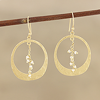 Featured review for Gold plated cultured pearl dangle earrings, Moon Rain