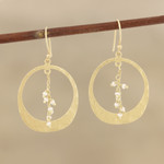 Gold plated cultured pearl dangle earrings, 'Moon Rain' - Gold Plated Cultured Pearl Dangle Earrings from India
