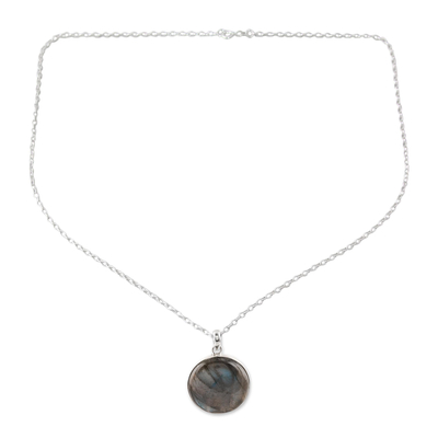 Round Labradorite Pendant Necklace Crafted in India