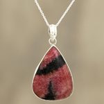 Rhodonite pendant necklace, 'Calming Earth' - Natural Rhodonite Pendant Necklace from India
